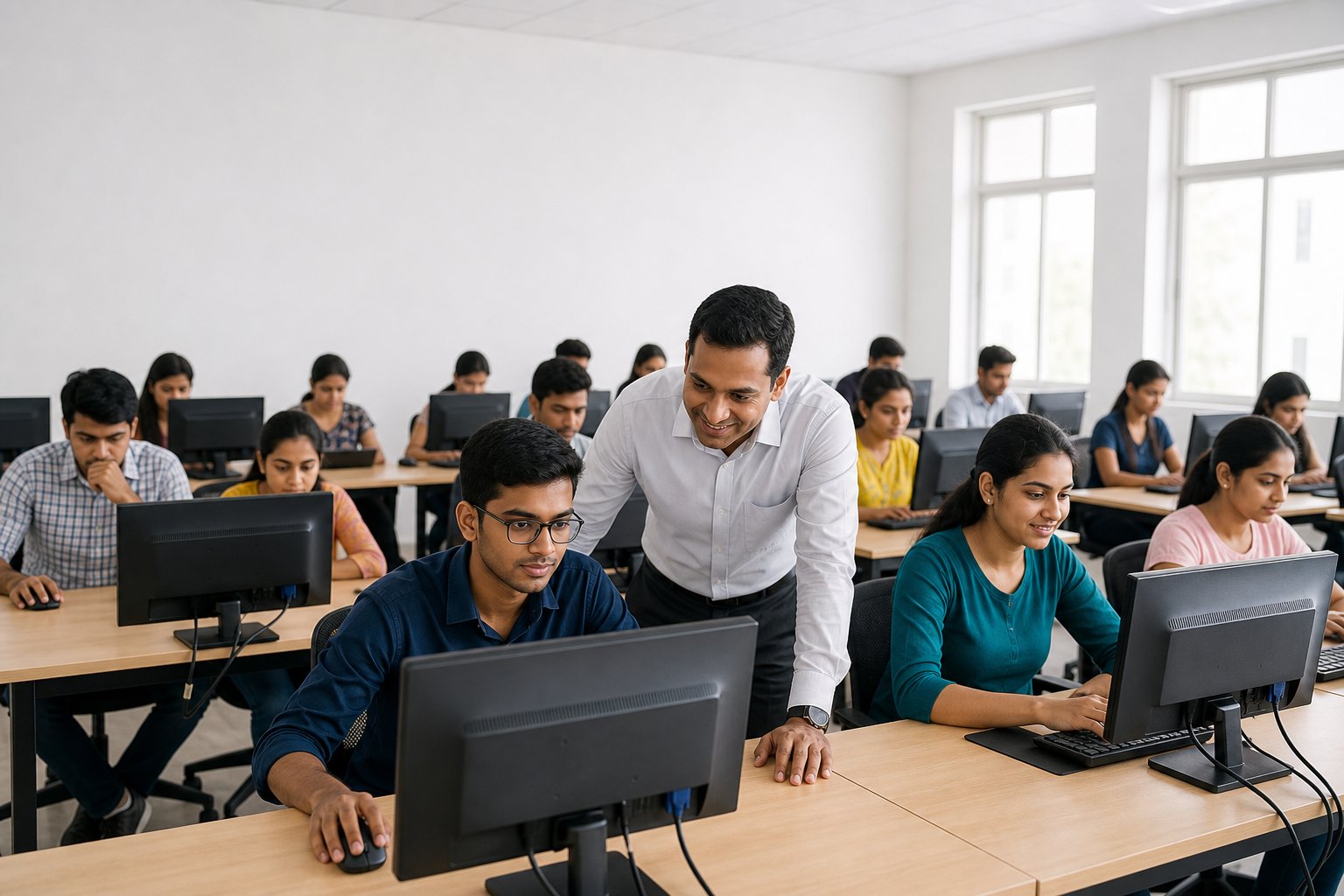 Students learning computers at Pooja Computer Education Ongole